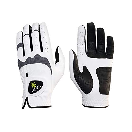 HIRZL Trust Hybrid Golf Glove– All Weather Mens Golf Glove (White/Black) | Nylon, Kangaroo Leather, Polyester | Ultimate G...