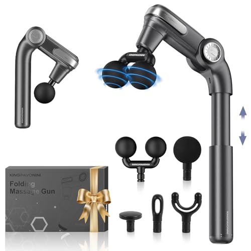 KingPavonini Foldable Massage Gun with Dual-Ball Head, Adjustable Head & Extendable Handle, Handheld Back Massage Gun Deep...