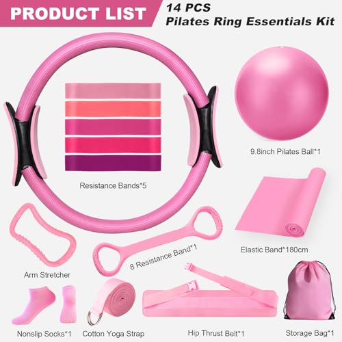 Dilobio Pilates Kit, Home Pilates Essentials Kit for Women, Pilates Equipment Ring and Ball Set, Magic Circle with 5 Resis...