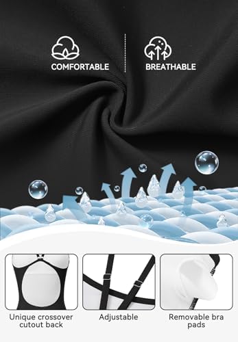 Zando One Piece Bathing Suits for Teens Crisscross Back - Modest Full Coverage Athletic Swimsuits for Women Adjustable Straps