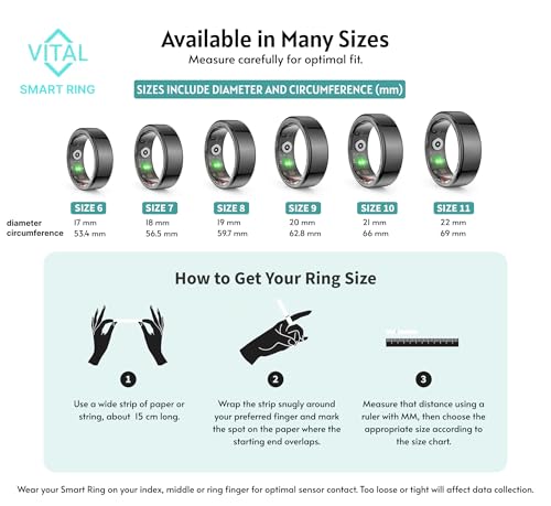FREEZE2TRIM Vital Health Smart Ring Black Smart Ring for Women Vital Health Ring Smart Rings for Men with Fitness Trackin...