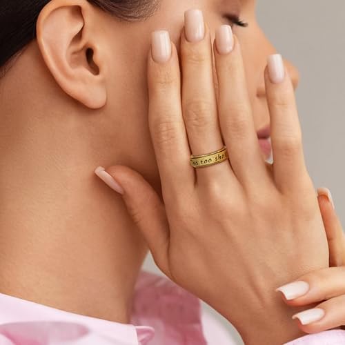 LuckyAmor Fidget Spinner Ring for Women - THIS TOO SHALL PASS Stainless Steel 18K Gold Plated Anxiety Rotating Inspiration...