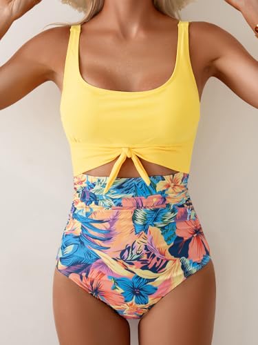 Eomenie Women's One Piece Swimsuit Tummy Control Slimming Bathing Suit Cutout Tie Knot Swimwear
