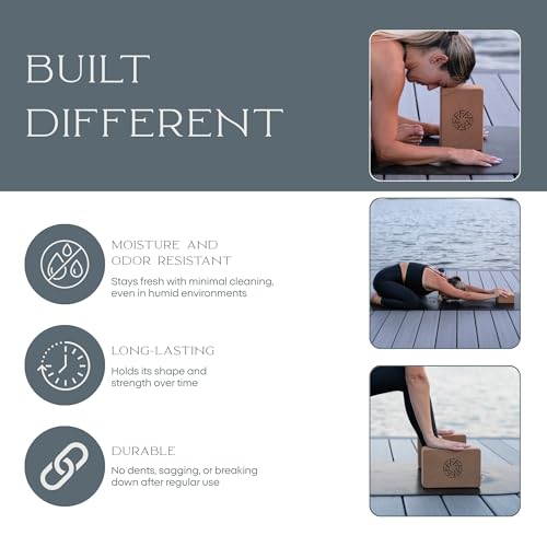 FFLLOOWW Premium Cork Yoga Block – Non-Slip, High-Density Support for Yoga, Pilates, Stretching, Home Workouts & Balance T...