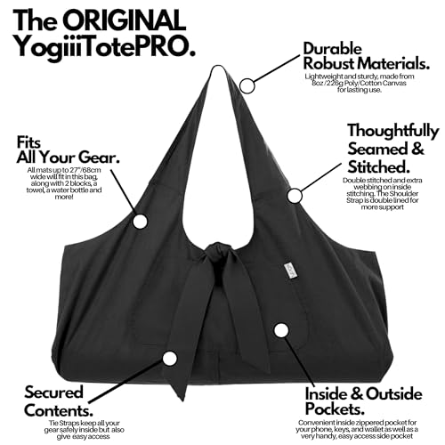 Yogiii Yoga Mat Bag | The ORIGINAL YogiiiTotePRO | Large Yoga Mat Bag or Yoga Mat Carrier with Side Pocket | Yoga Bag Fits...