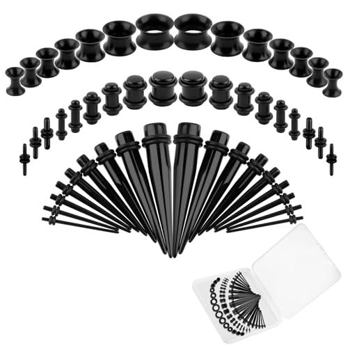 Okxiri 50 Pcs Ear Stretching Kit, Acrylic Gauges for Ears 14G-00G, Lightweight Tapers+ Plugs+ Silicone Tunnels, Gauge Stre...