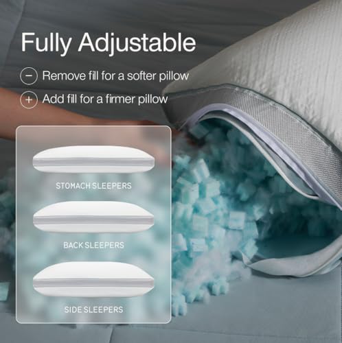 Coop Home Goods Cool+ Adjustable Pillow, King Size Plus Shaped Memory Foam Pillows with Cooling Gel, Back, Neck Support, S...