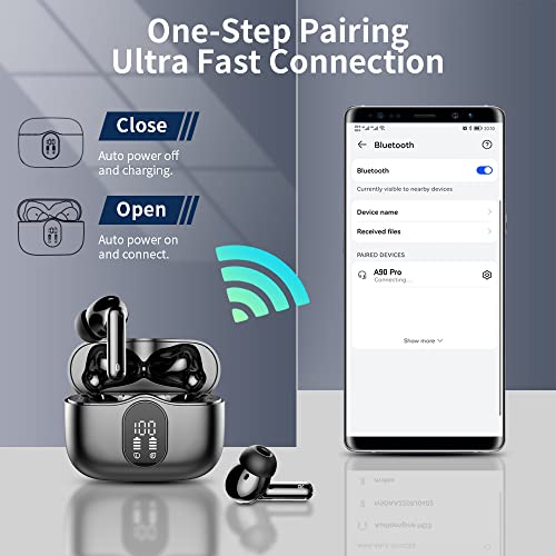 Wireless Earbuds, Bluetooth 5.4 Headphones Bass Stereo, Ear Buds with Noise Cancelling Mic LED Display, IP7 Waterproof in ...