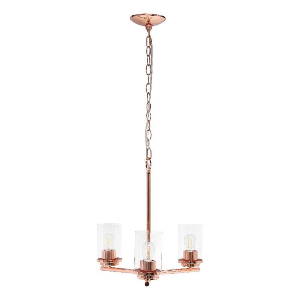 Elegant Designs 3-Light Pendant Chandelier, Rose Gold, Glass, 15x15x64, Model PT1018-RGD