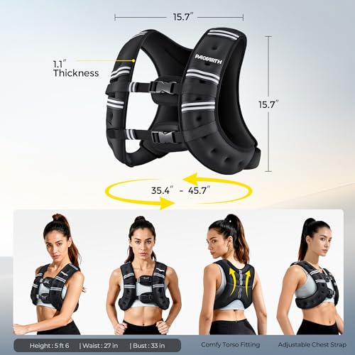 PACEARTH Weighted Vest,6lb/8lb/10lb/12lb/16lb/20lb/25lb/30lb Weight Vest with Reflective Stripe, Body Weight Vests for Wom...