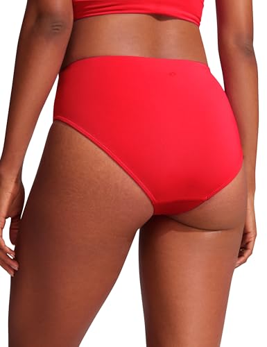 CRZ YOGA Mid Waisted Bikini Bottoms for Women - Full Coverage Bathing Suit Swimsuit Basic Swim Briefs