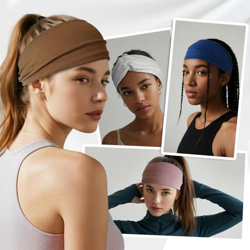 HSEM Headbands for Women, Non Silp Wide Hair Bands, Elastic Thick Head Bands, Stretchy Soft Sports Sweat Bands for Spa Wor...