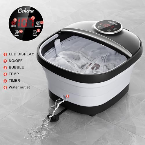 GEHONA Collapsible Foot Spa Bath with Heat,Foot Massager with Two Side Supports,Leakage Protector,Temperature Control,Bubb...