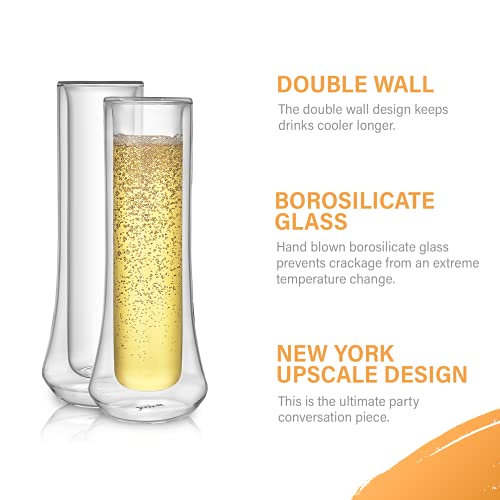 JoyJolt Cosmo Double Wall Stemless Champagne Flutes – Set of 2 Mimosa Glasses, Ideal for Weddings, or Bridal Showers – Che...