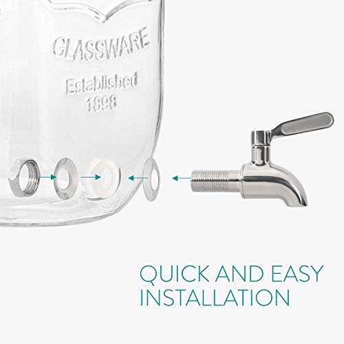 Navaris Glass Drink Dispenser with Spout - 4 L / 1 Gallon Mason Jar with Fruit & Ice Infuser - Beverage Fountain for Sweet...