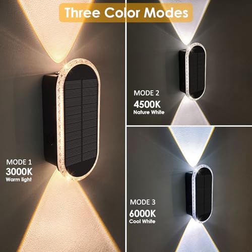 Solar Fence Lights Outdoor - 3000/4000/6000K 3 Modes, IP65 Waterproof Fence Lights Solar Powered, Up & Down Lighting Solar...