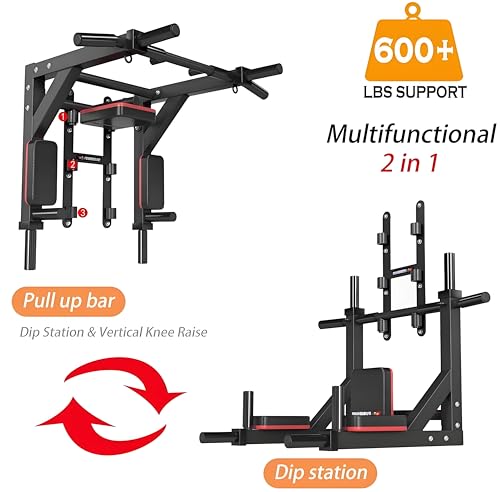 HAKENO Multifunctional Wall Mounted Pull Up Bar/Chin Up bar,Dip Station for Indoor Home Gym Workout,Power Tower Set Gym Eq...