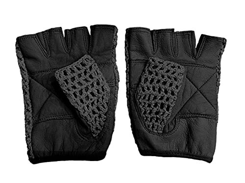 Mens Retro Crochet Cycling Gloves - Black