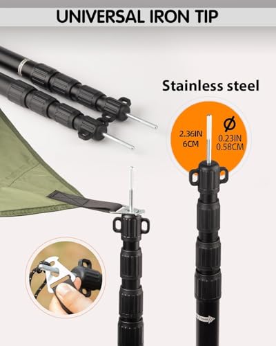 Tarp Poles Heavy Duty Adjustable, AVOFOREST Aviation Aluminum 8.7FT Tent Poles Lengthen and Thicken with Protection Cap Aw...