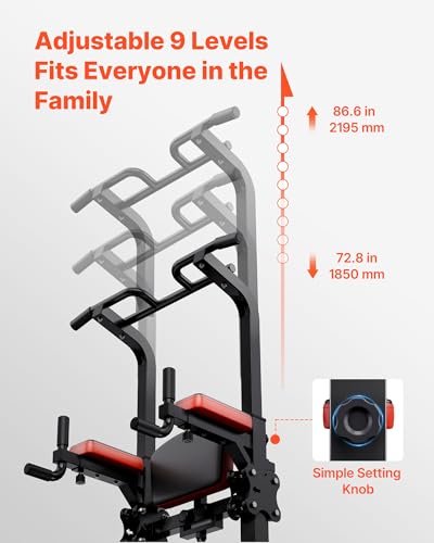 VEVOR Pull Up Bar, 330 LBS Power Tower Dip Station, Workout Dip Station with H-Shaped Stable Base & Assistance Platform, A...