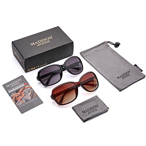 Madison Avenue 2 Pack Classic Vintage Sunglasses for Women Men,Fashion Sun Shades Glasses with UV400 Protection