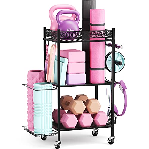 Yoga Mat Storage Rack, Home Gym Storage Rack, VOPEAK Workout Storage for Yoga Mat, Foam Roller, Gym Organizer Gym Equipmen...