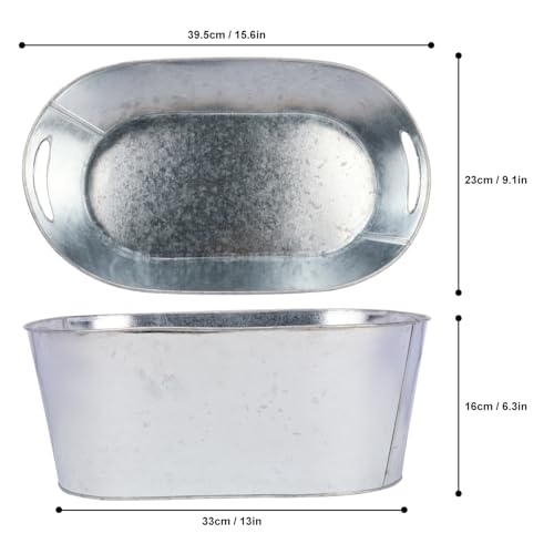 Biugaaufai 3 Pack 4 Gallon Beer Beverage Bucket, Metal Ice Bucket with Carry Handle, Large Galvanized Tub, Drink Holder fo...