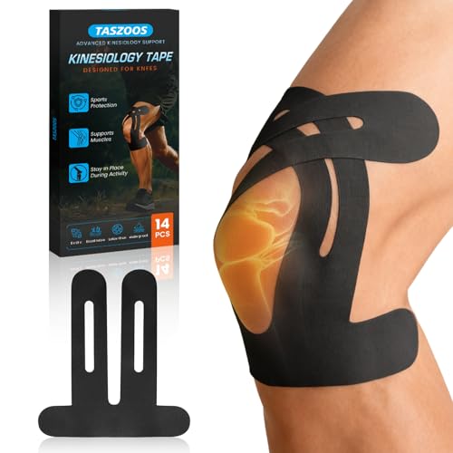 TASZOOS Pre-Shaped Kinesiology Tape for Knees - 14Pcs Waterproof Knee Tape for Knee Pain Relief, Knee Support - Elastic & ...