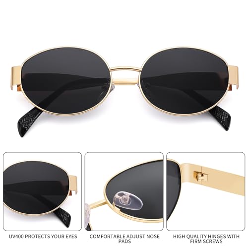 DIMENSIP Retro Oval Sunglasses for Women Men - Trendy Gold Sun Glasses - Fashion Metal Frame Shades