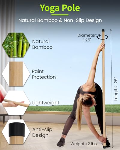P Polerden Yoga Stick, 5ft Exercise Stick for Mobility, Stretching Stick with Non-Slip Ends, Exercise Dowel for Pilates, B...