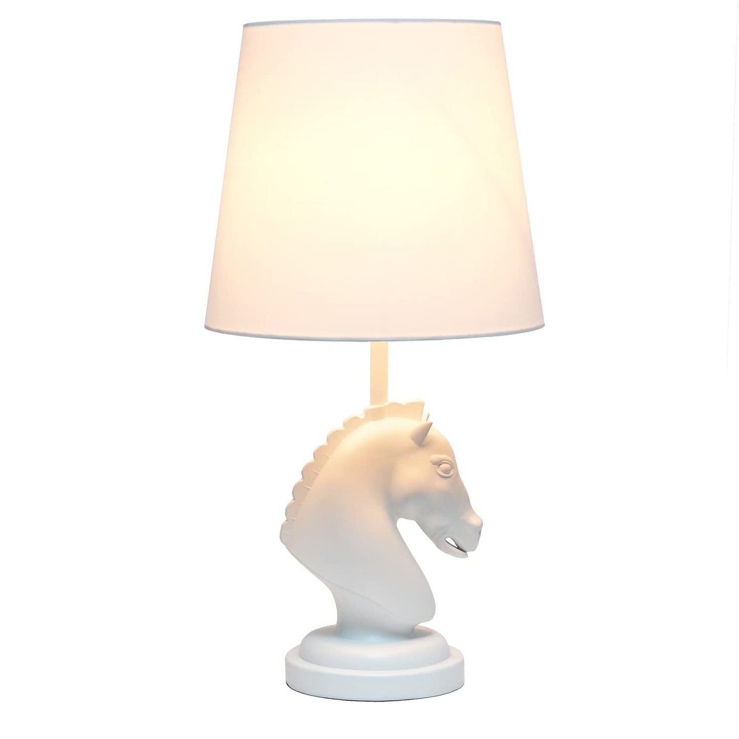 Simple Designs LT1089-WHT Decorative Chess Horse Table Lamp, 17.25in Tall, White Polyresin with Fabric Shade