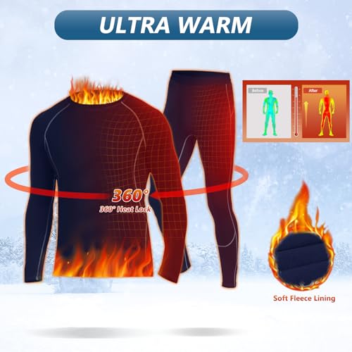 SIMIYA Thermal Underwear Set for Men Long Johns with Fleece Lined Base Layer for Workout Skiing Running Hiking Navy Blue