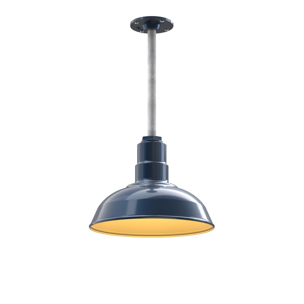 Steel Lighting Co. Barn Light Pendant | 12in Galvanized Stem | Alloy Steel | Gray Blue/Brass