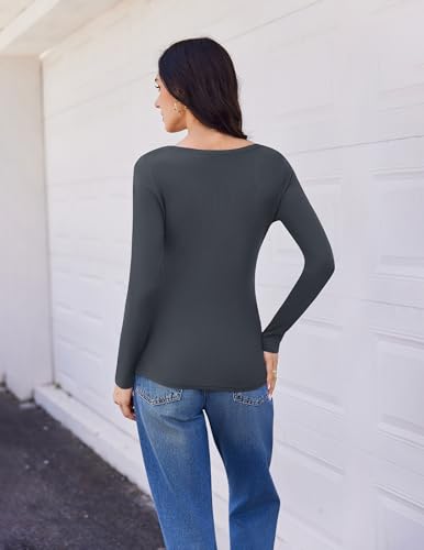 Ekouaer Womens 3 Pack Long Sleeve Shirts V Neck Ribbed Slim Fit Basic Tops Thermal Undershirts Casual Tee XS-XXL