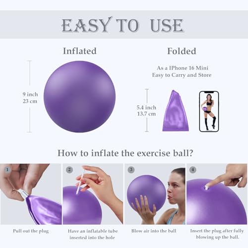 Soft Pilates Ball 9 Inch, Ideal Small Exercise Ball Between Knee Squeeze for Physical Therapy Yoga Core Medicine Abs Pt Bo...