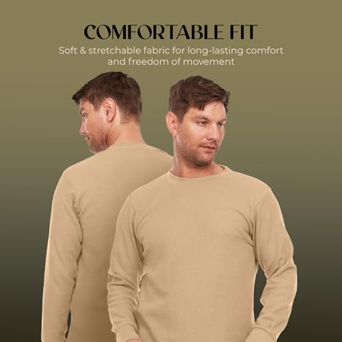 JMR Men’s Thermal Shirt Long Sleeve - Heavyweight 100% Cotton Waffle Weave Top