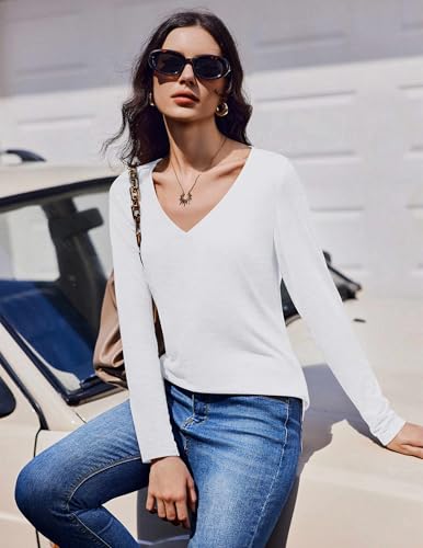 Ekouaer 3 Pack Long Sleeve Shirts for Women V Neck T Shirt Fall Casual Tops Basic Base Layer Undershirts Tees 2025 S-XXL