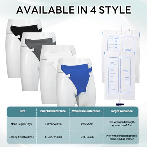 Wearable Urine Collector with Reusable Silicone Urine Pouch Breathable Fixing Pants 2000ml and 1000ml Urinary Drainage Bag...