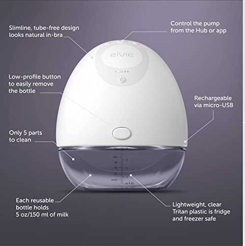 Elvie - Single, Wearable Breast Pump w/App - The Smallest & Quietest - Portable - Hands Free & Discreet - Automated w/Four...