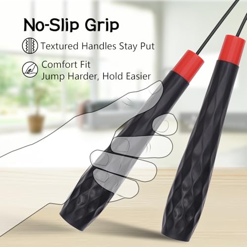 FEELCAT Jump Rope with Ball Bearings, 3mm Steel Speed Rope for Double Unders, Tangle-Free 9.2 Ft Adjustable Lightweight Sk...