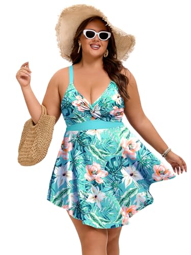 Arolina Plus Size Bathing Suit for Women Swim Dress Tummy Control Swimsuits Two Piece Flowy Tankini with Shorts