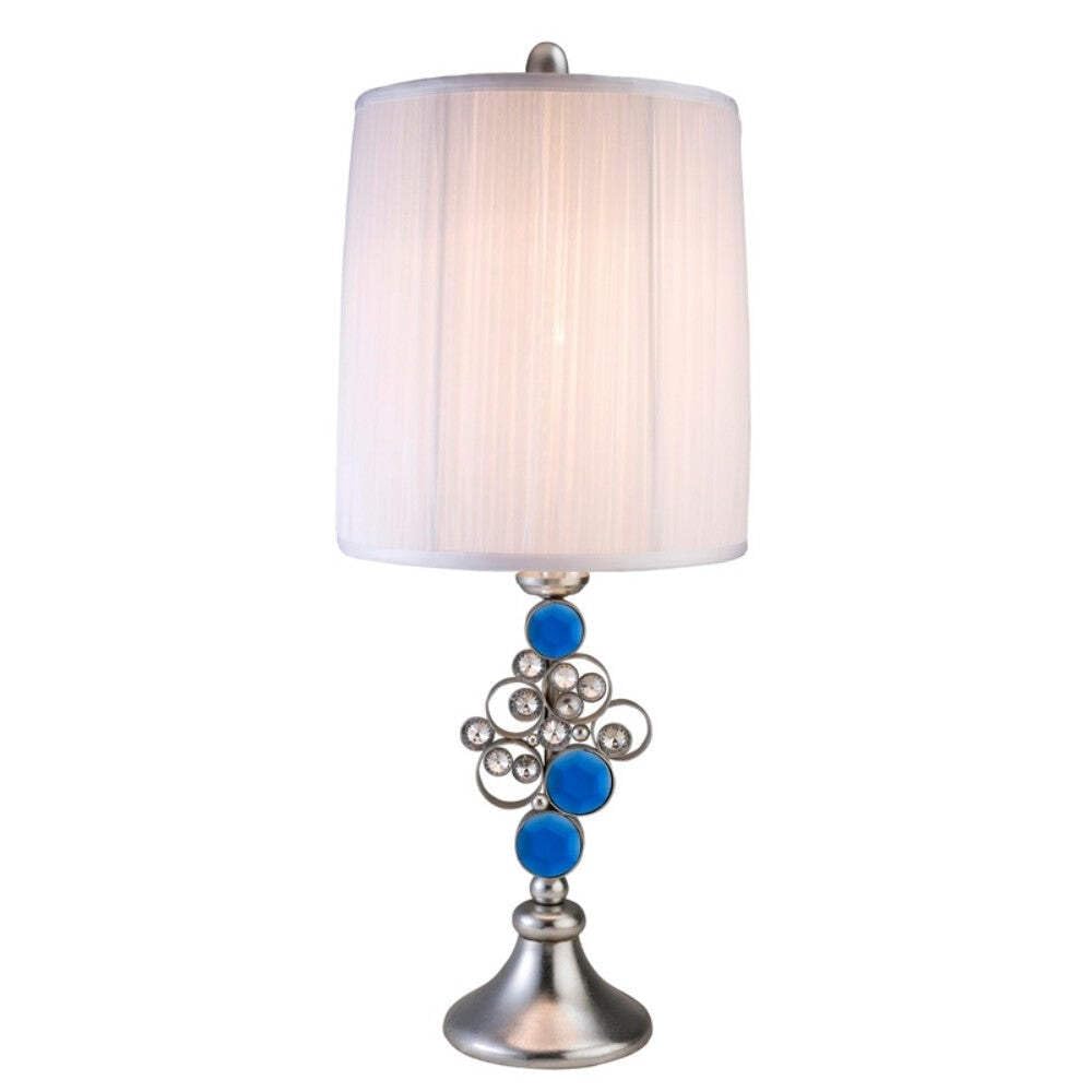 HomeRoots Silver Table Lamp with Faux Crystal and Turquoise Accent