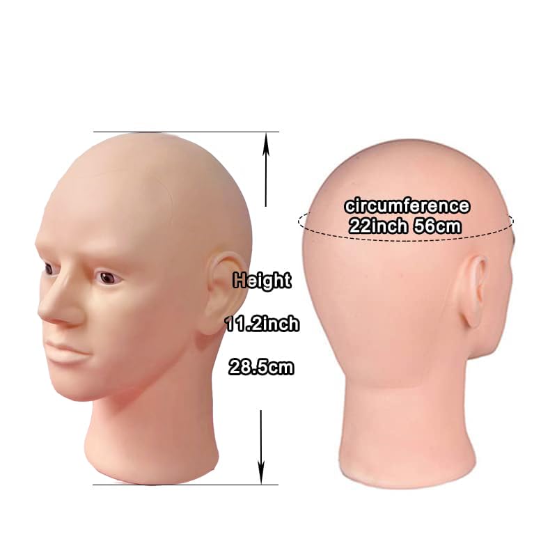 Ruilong Male Bald Mannequin Head for Wig Making Hat and Glasses Display Model Head, Professional Cosmetology Head Beige Color