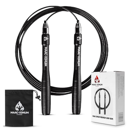 MAAC-XIMUM High Speed Rope - Professional Self-Locking & Adjustable, Adult Speed Jump Rope, 2 x PU coated Steel Ropes & Tr...