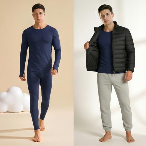 Bodvera Thermal Underwear for Men Long Johns with Fleece Lined Base Layer Set for Cold Weather(Top and Bottom)