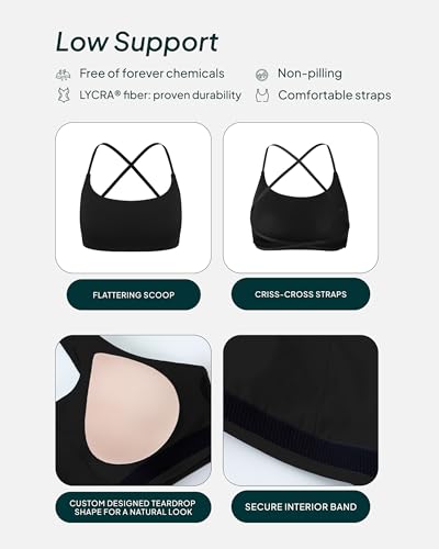 PAVOI ACTIVE Open Back Strappy Yoga Workout Bras for Women - Low Support Criss-Cross Sports Gym Bra Removable Pads - FlexFlow