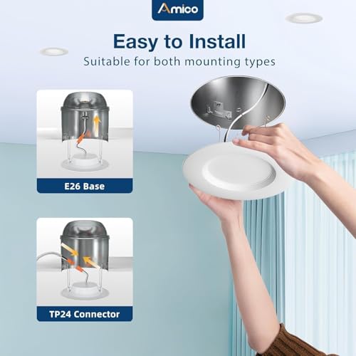 Amico 4 Pack 5/6 inch 5CCT LED Recessed Lighting, Dimmable, 12.5W=100W, 950LM, 2700K/3000K/4000K/5000K/6000K Selectable, R...