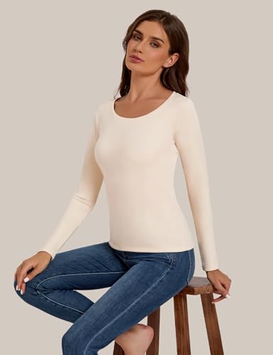 Bonneuitbebe Women's Thermal Shirt 2 Pack Long Sleeve Crewneck Fleece Lined Undershirt Ultra Soft Base Layer Tops