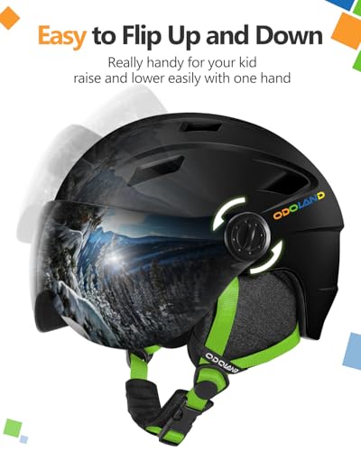 Odoland Kids Ski Helmet with 2-in-1 Visor Goggles for Boys & Girls, Adjustable Snowboard Helmet with Magnetic Buckle Strap...