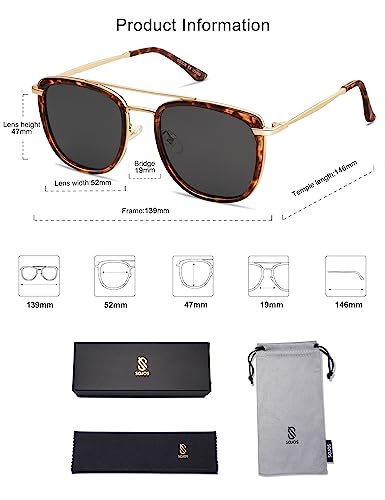SOJOS Retro Aviator Square Polarized Sunglasses For Women Men,Vintage Women's Sun Glasses Shades UV400 SJ2180